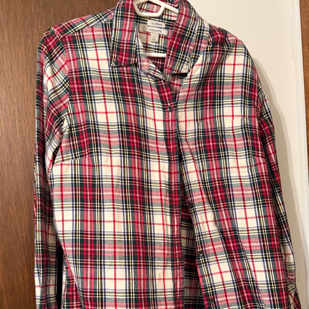 L.L. Bean Red and White Plaid Button Down Shirt